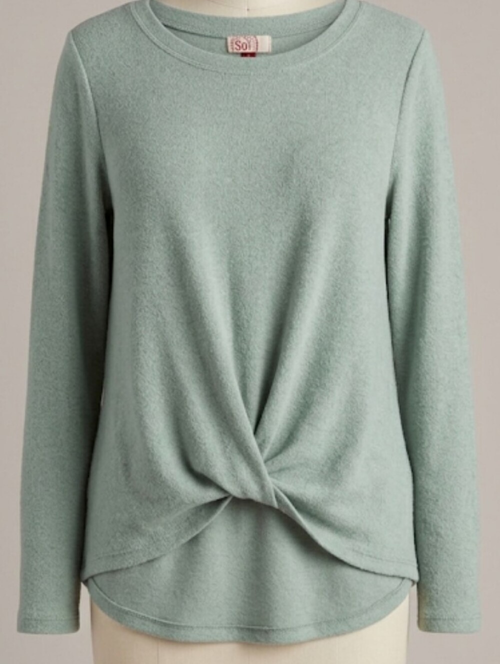 SO Sage Green Long Sleeve Knot Front Tee Size Large
